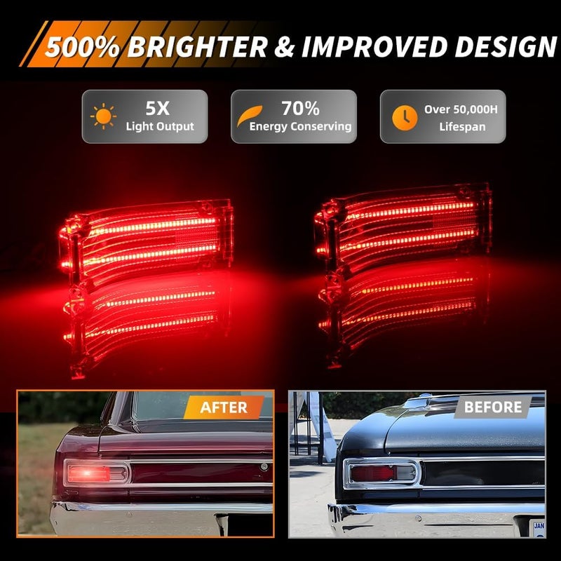 MOTRUM Tail Light Compatible with Chevy Chevelle 1966, [DOT] [IP67 Waterproof] Red LED Taillight Lamps, Replace OEM #CH-TL/RL-66, 1 Pair, Red Lens - Image 2